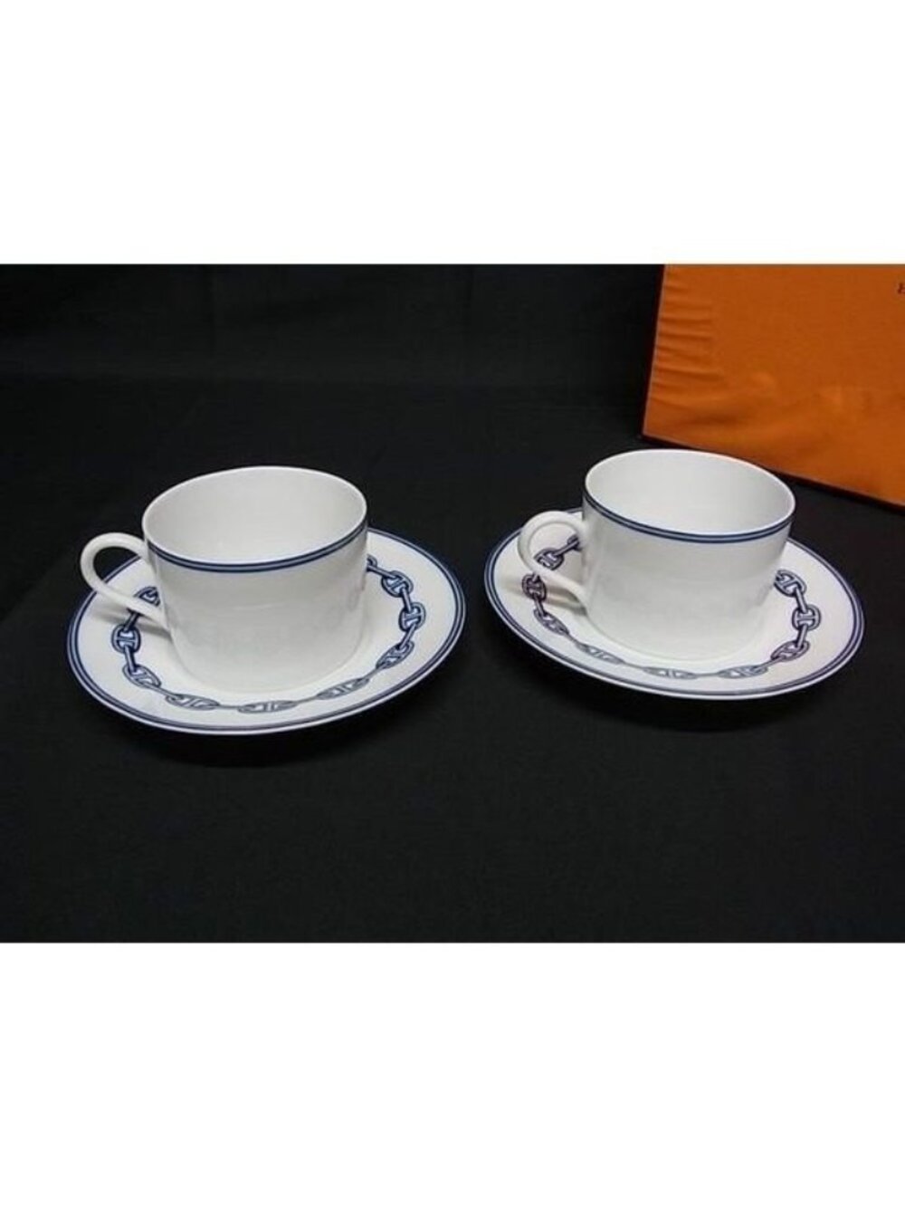 Hermes Chaine D'Ancre Cup & Saucer Tableware Pair Set of 2 White Blue